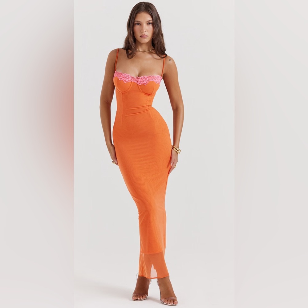 Orange and pink House of CB size dress size small. Never worn.